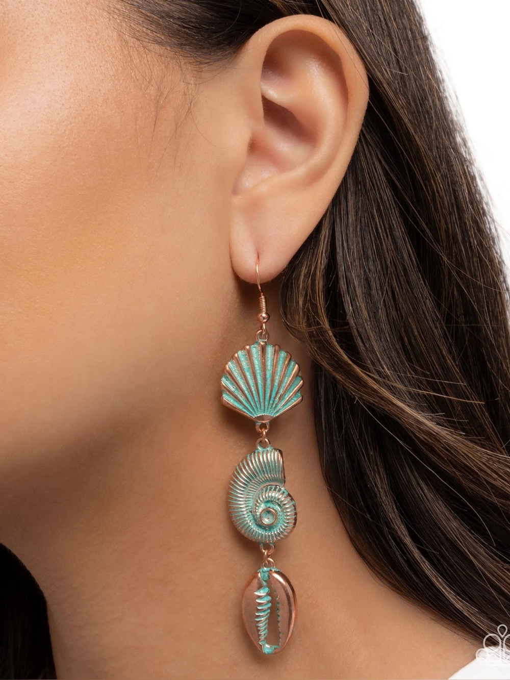 paparazzi Turquoise Shell Trio Drop Earrings
